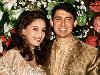 One of Indian Bollywood's most beautiful actresses Madhuri Dixit(L)with her doctor husband Sriram Nene at a wedding reception 18 December,1999 with select guest from the city's glitterati in attendance in Bombay.The marriage took place 17 October,1999 in United States and everyone was kept guessing who the lucky man was.